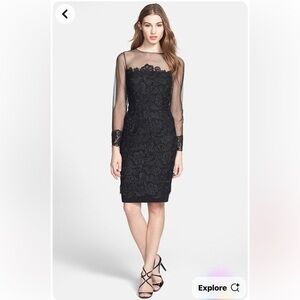 Patra Illusion Yoke Lace Sheath Dress Elegant Black Lace Dress